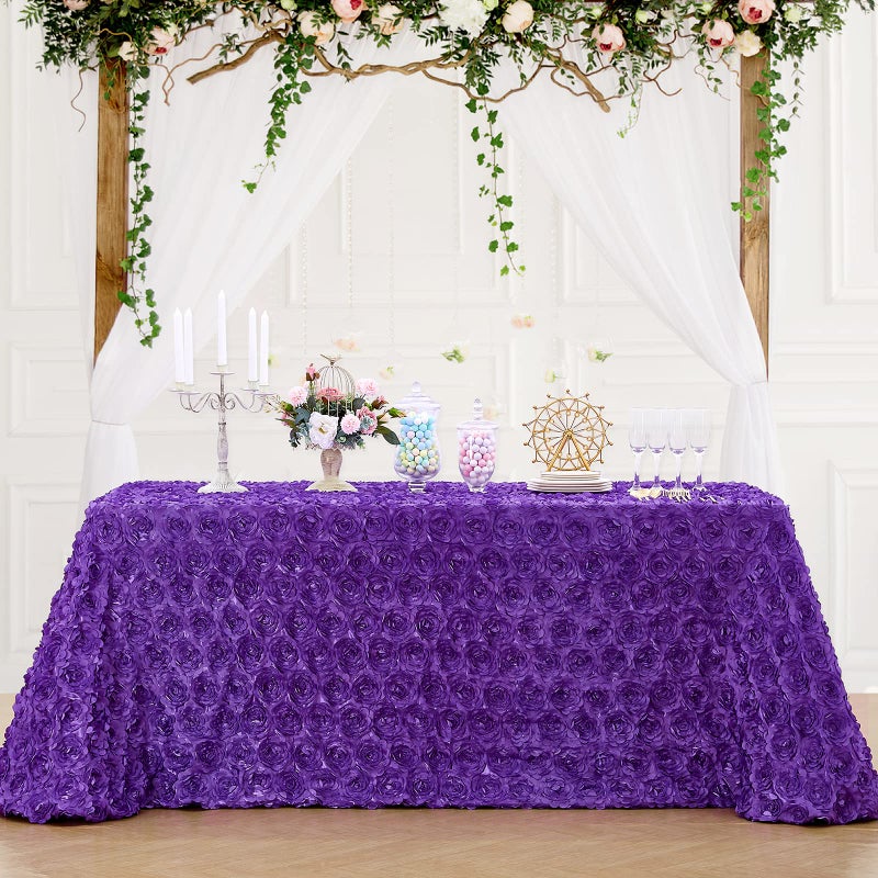 B.Cool B-COOL Purple Rosette Tablecloth 60x102 Inch Satin 3D Floralr Romantic Party Table Fabeic for Wedding Bridal Shower Birthday Rectangle Table Decoration - Image 2